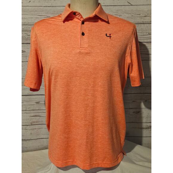 Short Par 4 Men’s Golf Polo Shirt Orange Heather Performance Stretch Size Large - Picture 2 of 9